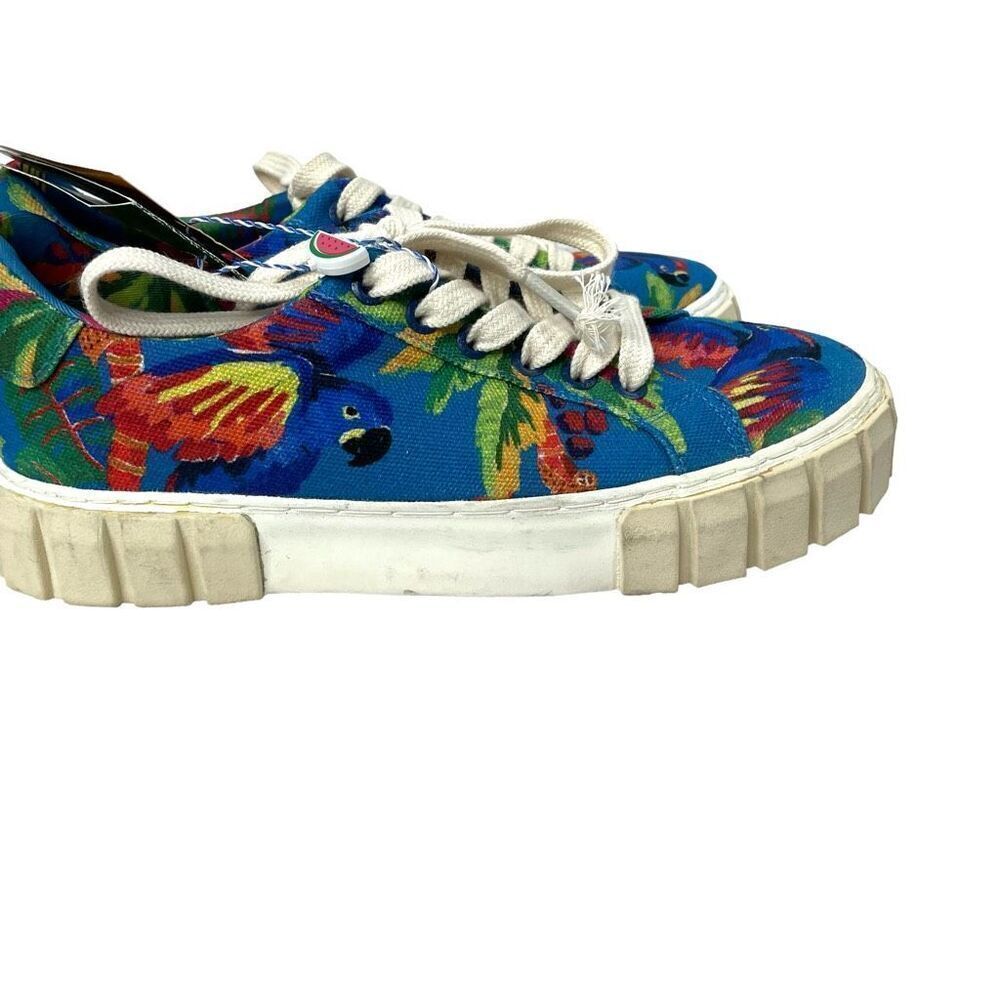 NEW FARM RIO Blue Macaw Flatform Sneakers Size 7.5 parrot tropical print - Picture 3 of 9